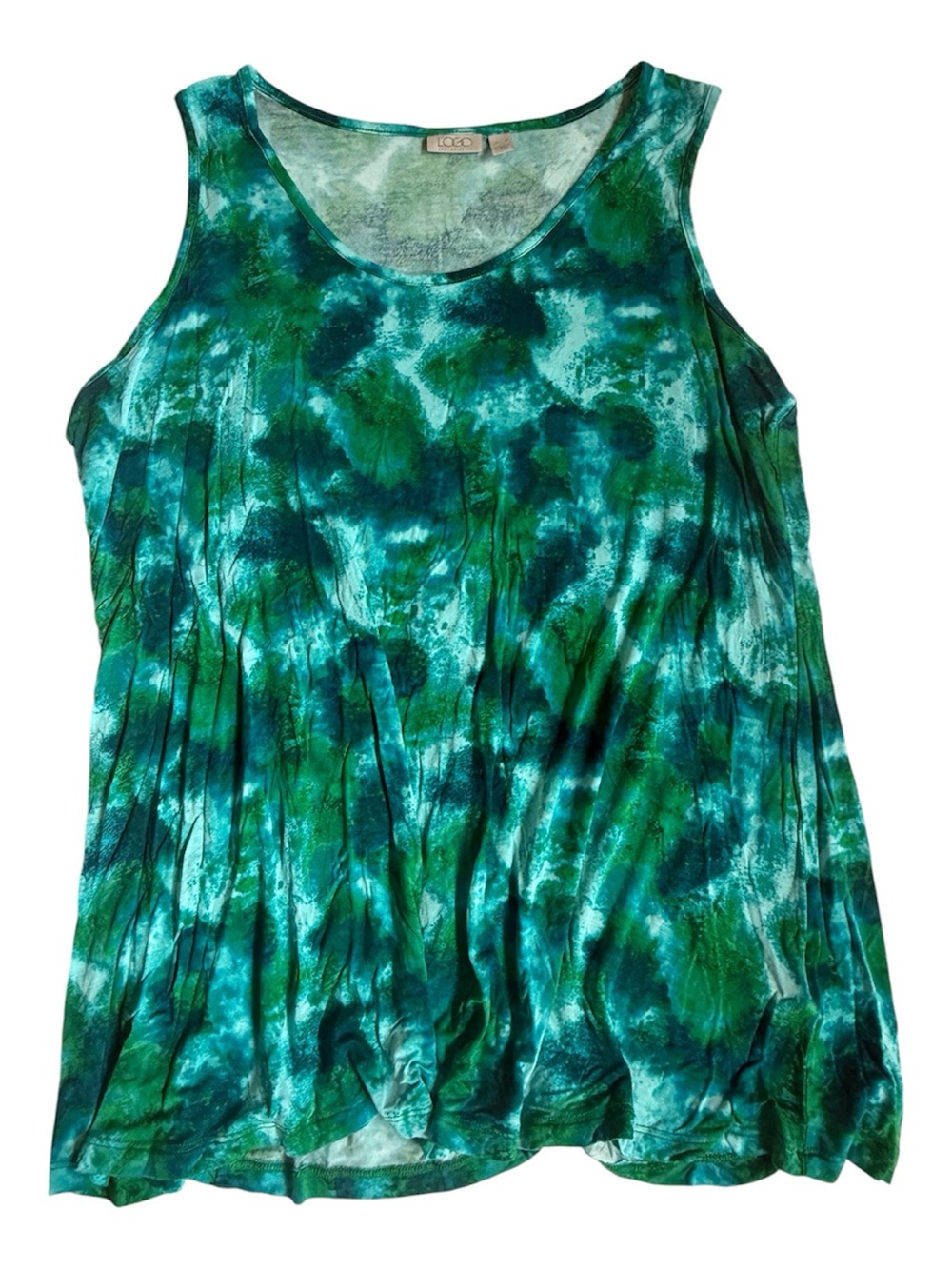 LOGO by Lori Goldstein Green Watercolor Tie-Dye Tank Top Size XL